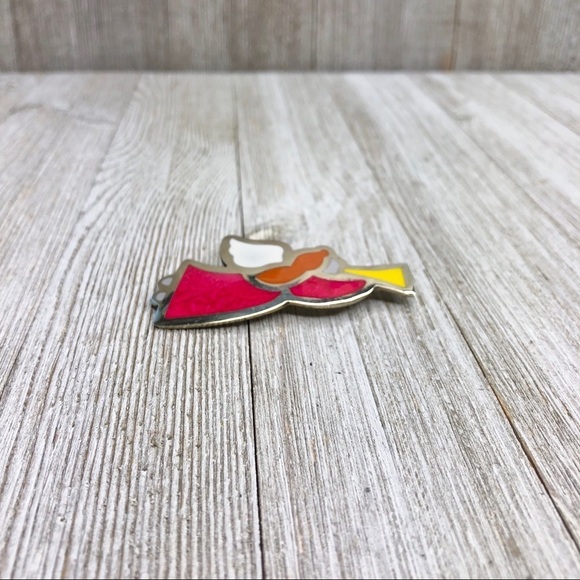 Vintage Mexican Alpaca Silver Enamel Angel Pin - Picture 4 of 9